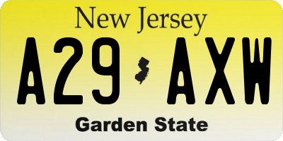 NJ license plate A29AXW