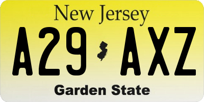 NJ license plate A29AXZ
