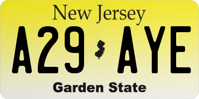 NJ license plate A29AYE