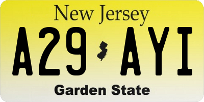 NJ license plate A29AYI