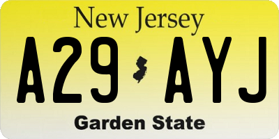 NJ license plate A29AYJ