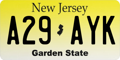 NJ license plate A29AYK
