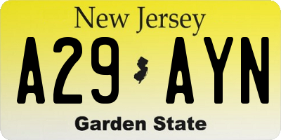 NJ license plate A29AYN