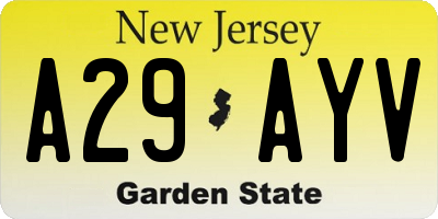 NJ license plate A29AYV
