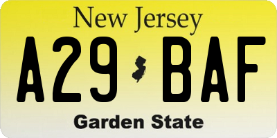 NJ license plate A29BAF