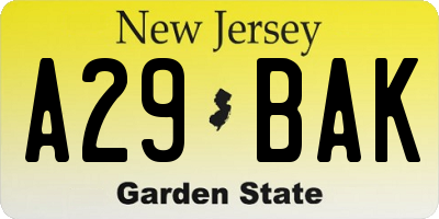 NJ license plate A29BAK