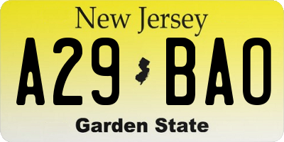 NJ license plate A29BAO