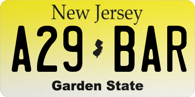 NJ license plate A29BAR