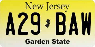 NJ license plate A29BAW