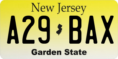 NJ license plate A29BAX