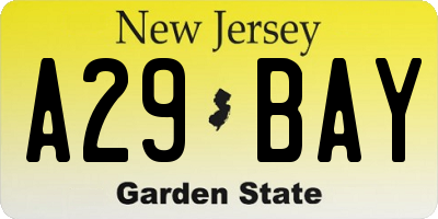 NJ license plate A29BAY