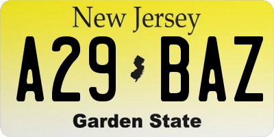 NJ license plate A29BAZ