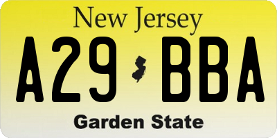 NJ license plate A29BBA
