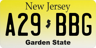 NJ license plate A29BBG