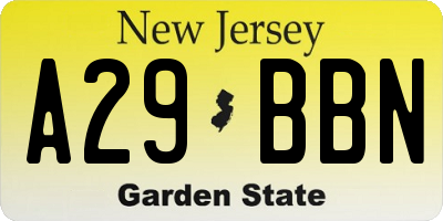 NJ license plate A29BBN