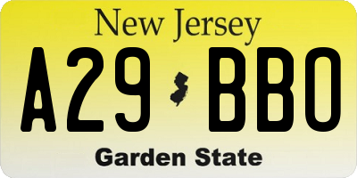 NJ license plate A29BBO