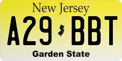 NJ license plate A29BBT
