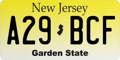 NJ license plate A29BCF