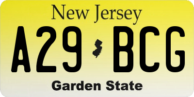 NJ license plate A29BCG