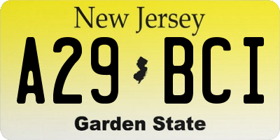 NJ license plate A29BCI