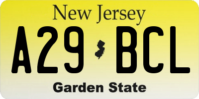 NJ license plate A29BCL