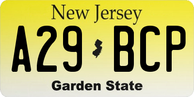 NJ license plate A29BCP