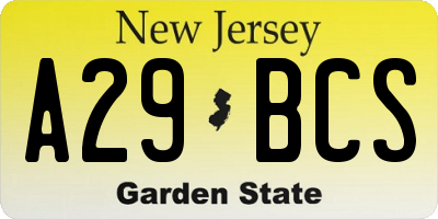NJ license plate A29BCS