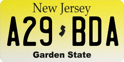 NJ license plate A29BDA