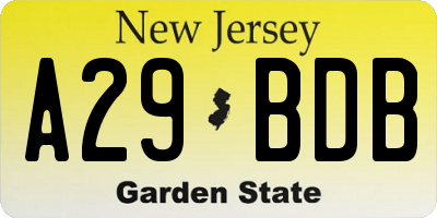 NJ license plate A29BDB