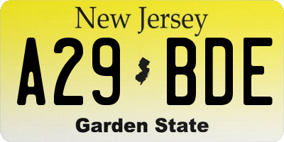 NJ license plate A29BDE