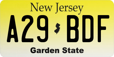 NJ license plate A29BDF