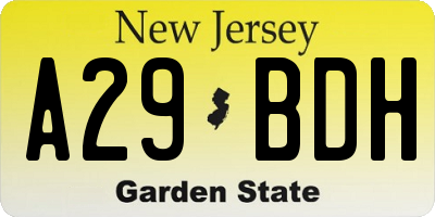 NJ license plate A29BDH