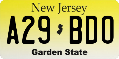 NJ license plate A29BDO