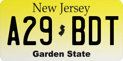 NJ license plate A29BDT