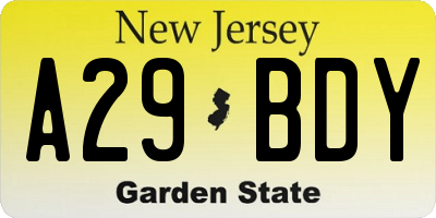 NJ license plate A29BDY