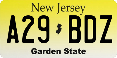 NJ license plate A29BDZ