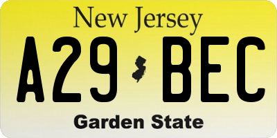 NJ license plate A29BEC