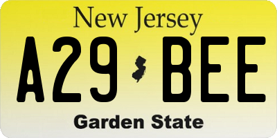 NJ license plate A29BEE