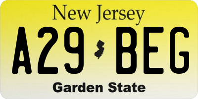 NJ license plate A29BEG