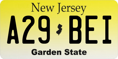 NJ license plate A29BEI