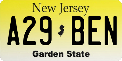 NJ license plate A29BEN