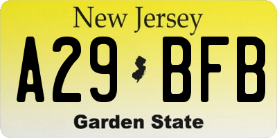 NJ license plate A29BFB