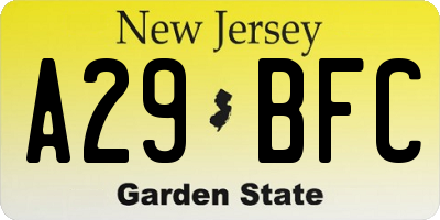 NJ license plate A29BFC