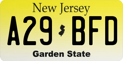 NJ license plate A29BFD
