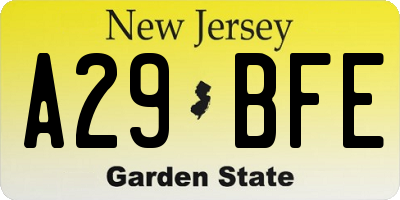 NJ license plate A29BFE