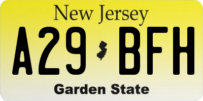 NJ license plate A29BFH