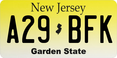 NJ license plate A29BFK