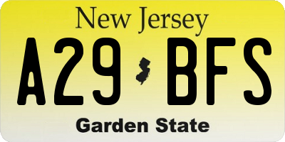 NJ license plate A29BFS