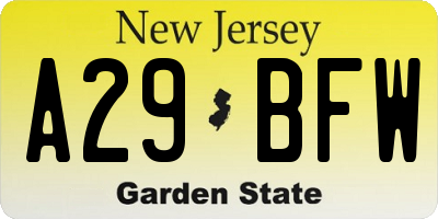 NJ license plate A29BFW