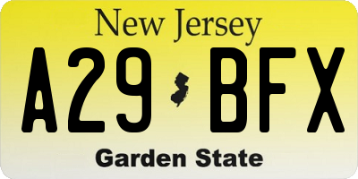 NJ license plate A29BFX